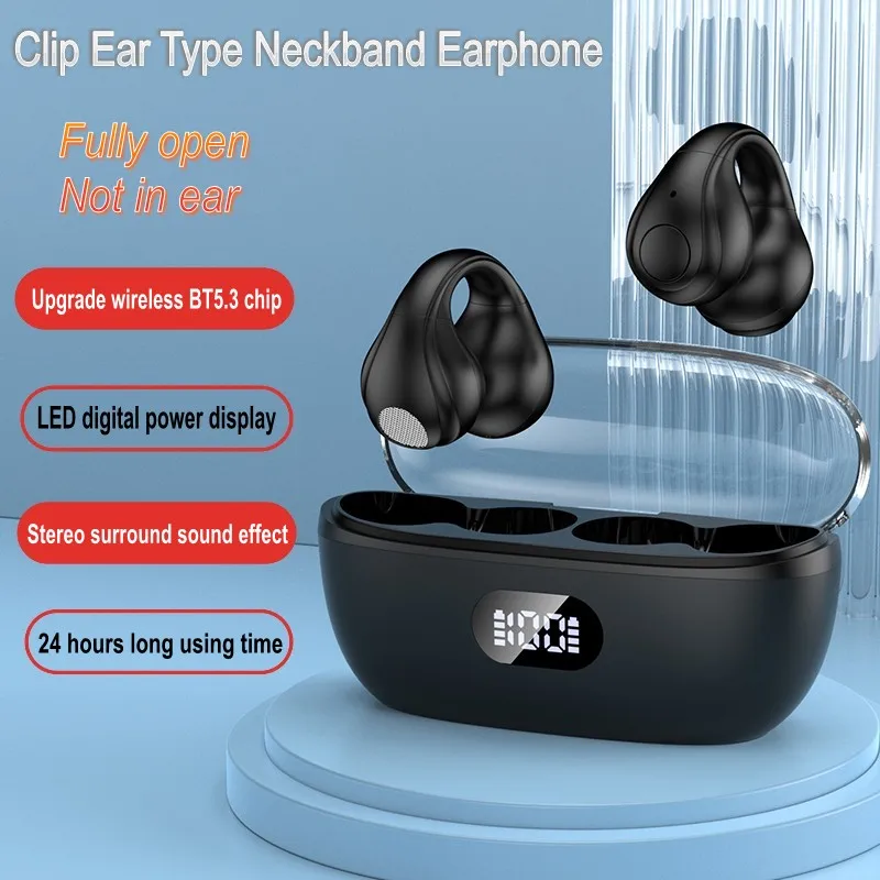 

Wireless Bluetooth 5.3 Digital Ear Clip No In Ear Bluetooth Bilateral Stereo Leisure Sports Esports Ultra Long Range Earphones