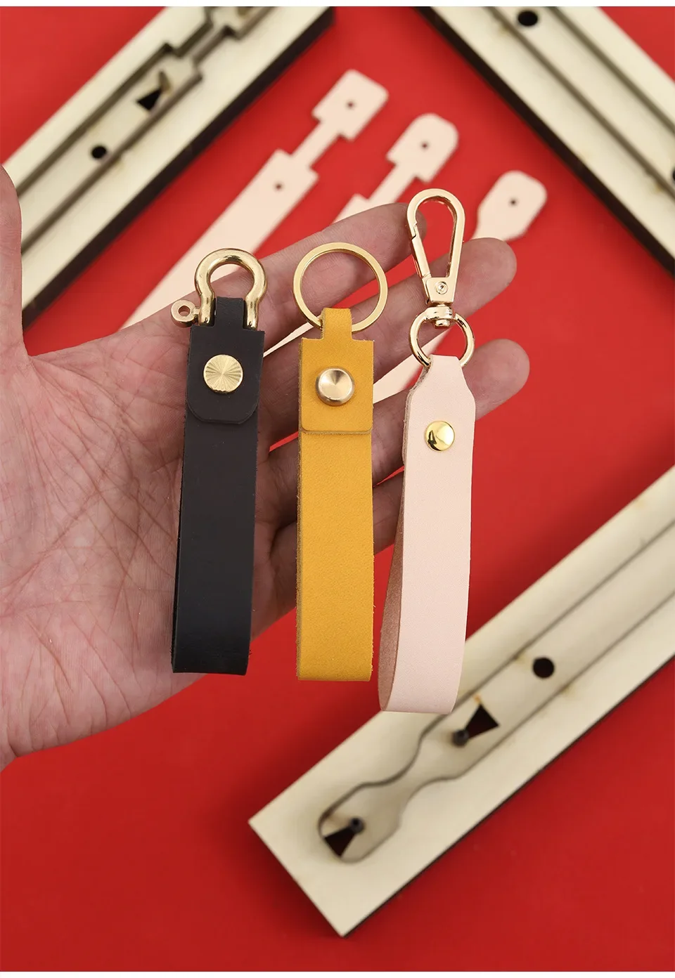 Mit Stich loch Holz schablone DIY lange Schlüssel anhänger Schnitt Matrize Leder Schneid schablone praktische Holz Stanz werkzeug – Detail 5