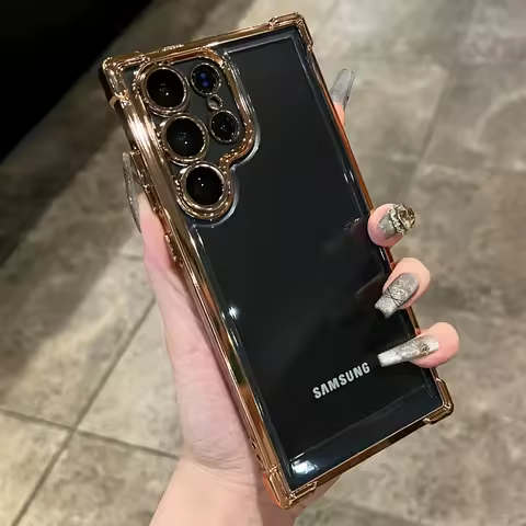 Plating Shockproof Transparent Soft Case For Samsung S24 S25Ultra S23 FE S22 Plus A54 A55 A35 A15 A34 Lens Film Protection Cover