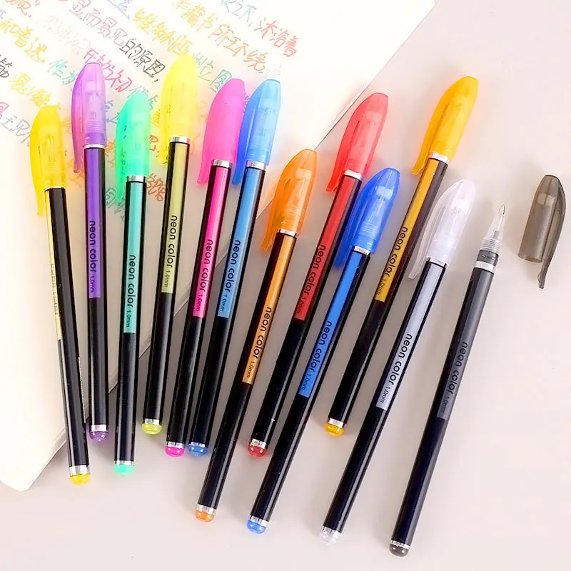 Neon Color Pen Set Glitter Metallic Fluorescence Highlighter Gel Pen 1.0mm Tip For Art Sketch Painting Drawing Kids Graffiti
