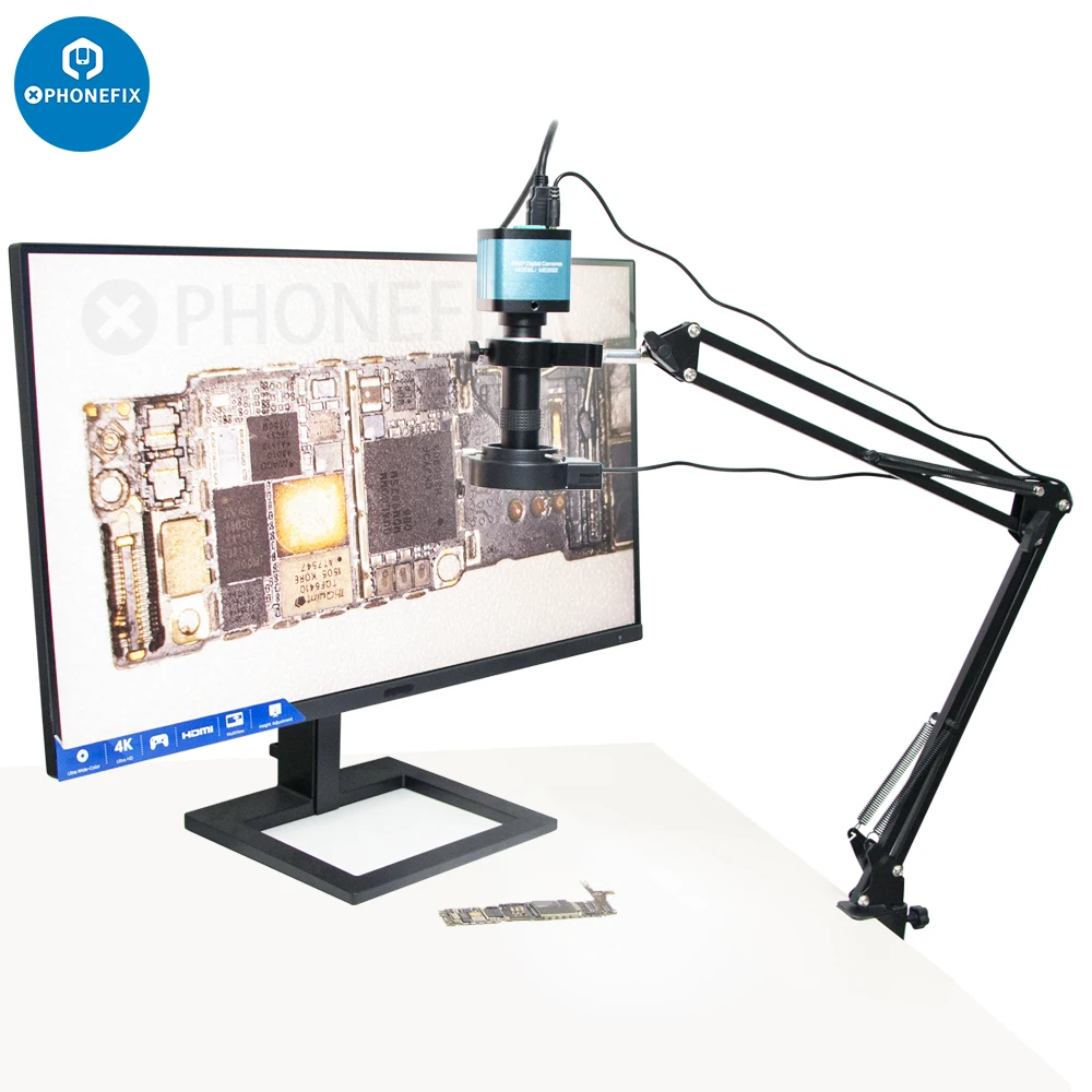 48MP 4K 1080P HDMI USB Industrial Video Microscope Camera 130X Zoom C Mount Lens 40 Lamp Cantilever Stand For Repair Soldering