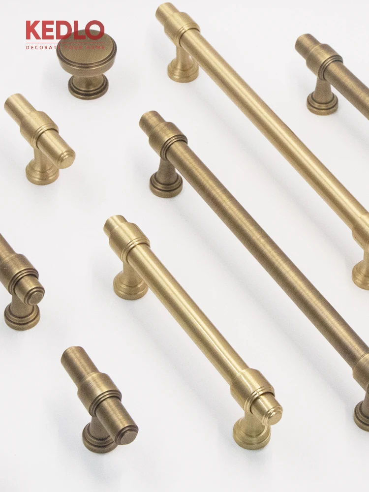 KEDLO Solid Brass French Antique Brass Long Pull Kitchen Cabinet Door Brushed Brass Gold Handle Antique Bronze Handle
