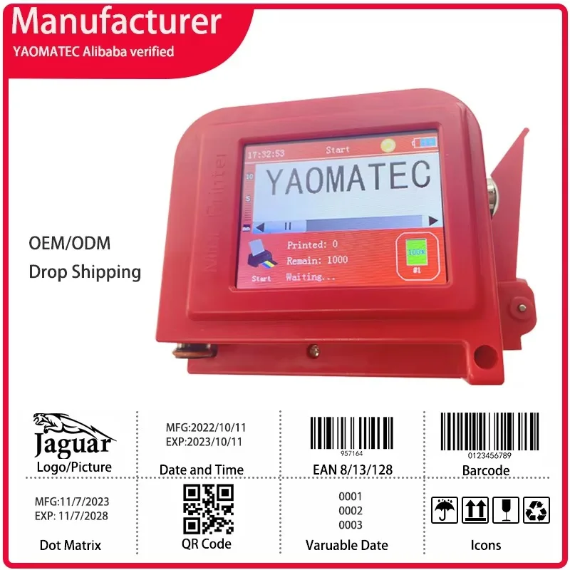 12.7mm Portable Mini Handheld Inkjet Machine 25‑Languages for Logo Serial‑Number Expiry‑Date Printing on Bottles Bags Paper
