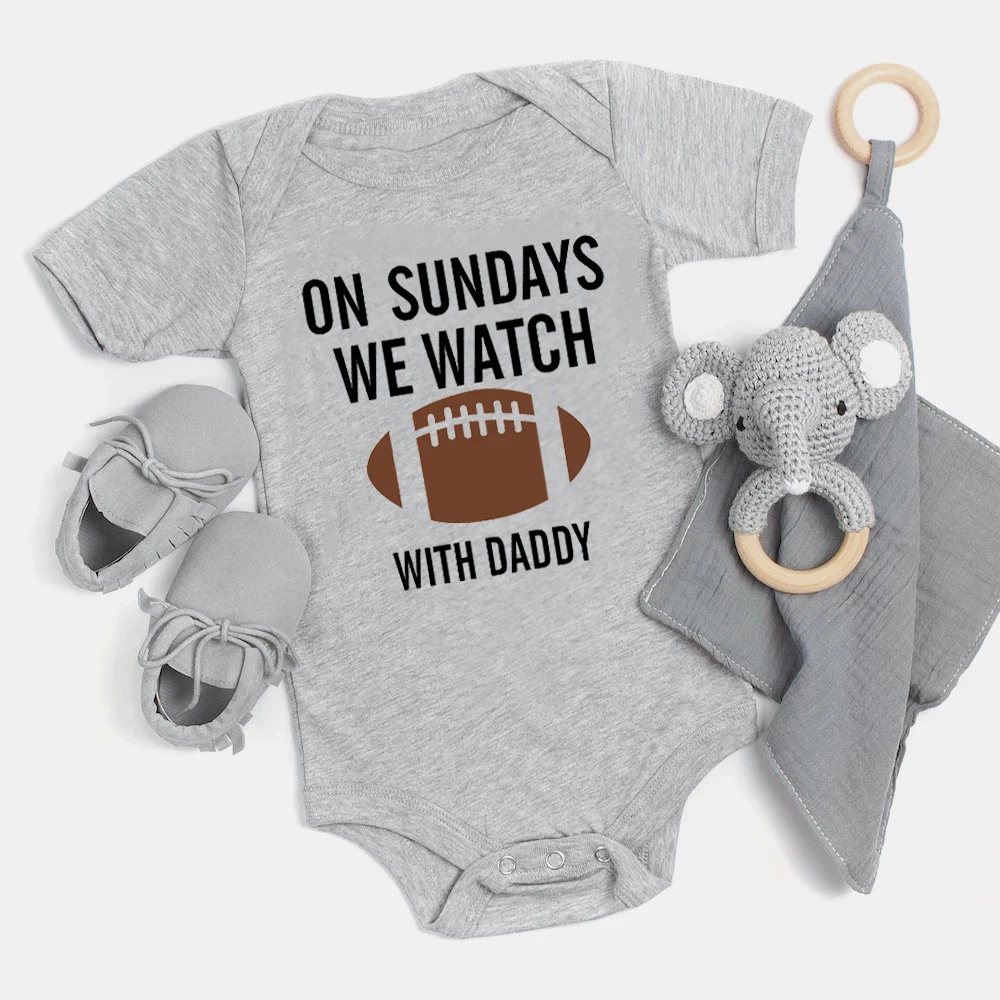 On Sundays We Watch Football With Mommy/Daddy Funny Baby Rompers Cotton Short Sleeve Boys Girls Jumpsuits Infant Toddler Clothes