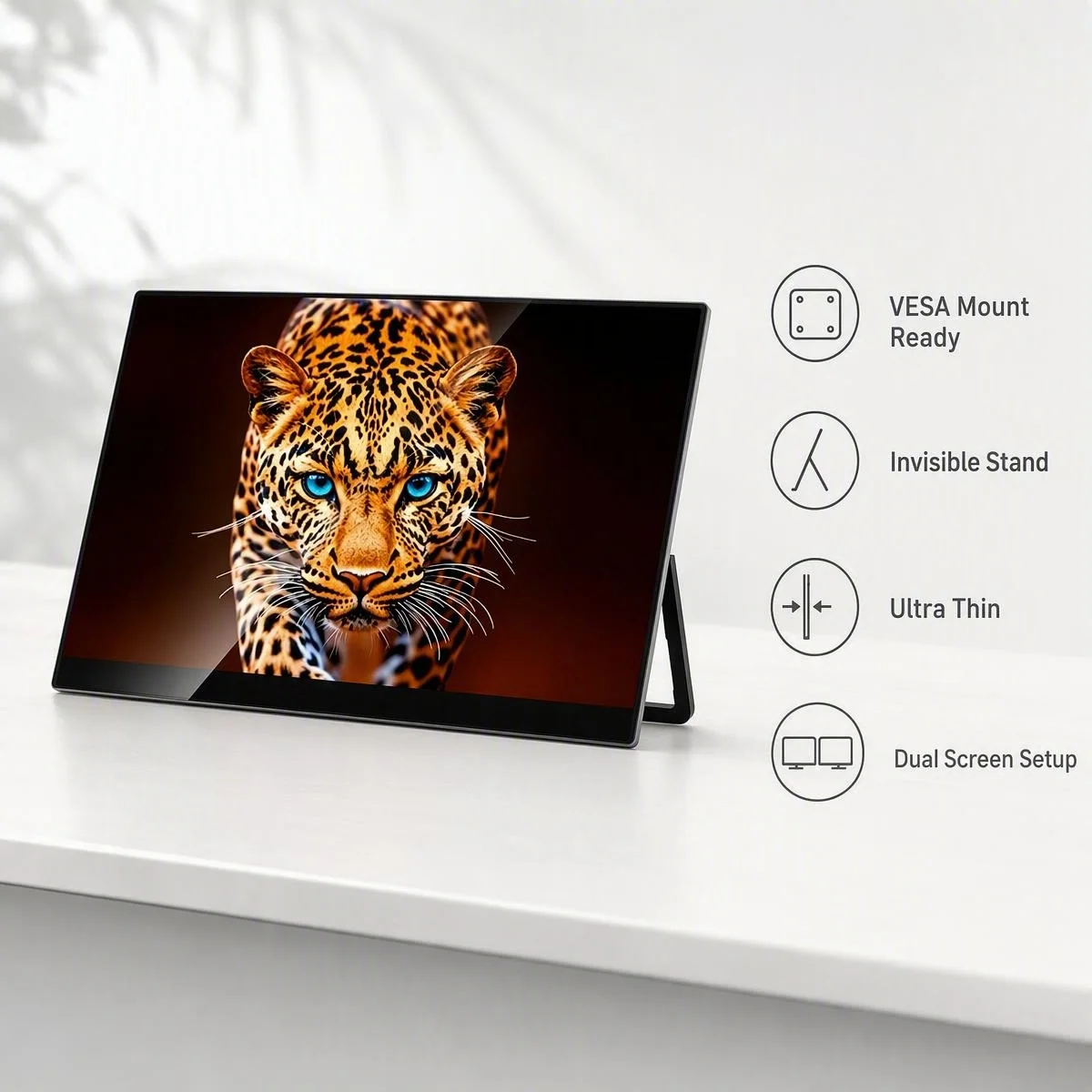 14 inch portable monitor with built-in invisible stand VESA wall mounted USB-C/HDMI dual screen expansion plug and play suitable view 3