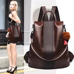 New Oil Leather Backpack Women Korean Version Trendy Pu Soft Leather Backpack Anti-theft Multi-purpose Women's Bag