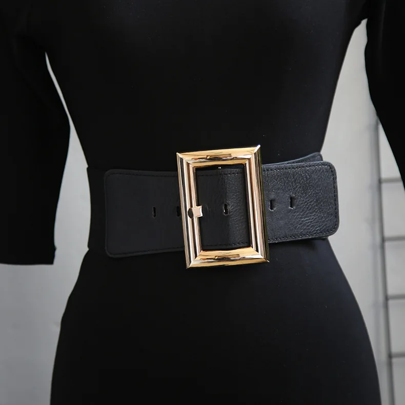 European and American style square buckle waistband women's decorative coat sub belt waist cinching suit elastic waistband wide