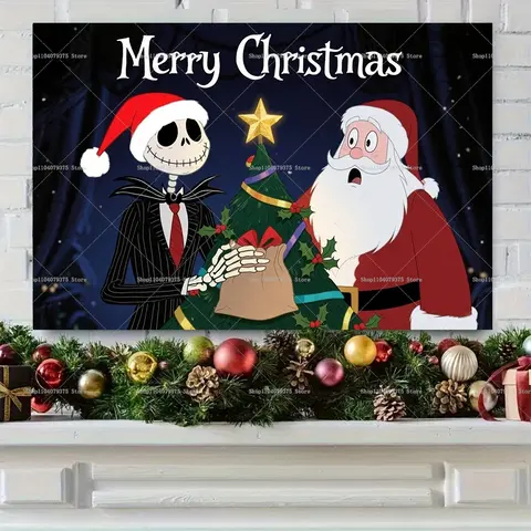 1Pc The Nightmare Before Christmas Photography Background Children Decoration Family Party Merry Christmas Celebration Banner