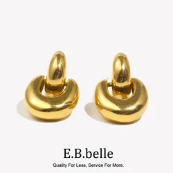 E.B.belle Spliced C-shaped U-shaped Small Drop Earrings Waterproof 316L Stainless Steel Accessories 18K Gold Plated Jewelry