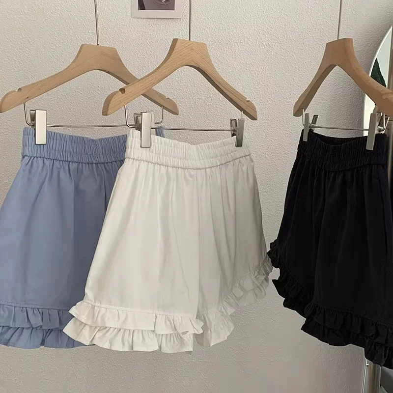 Damen-Shorts mit Rüschen, hoher Taille, lockerem, weitem Bein, 2025, Sommer, lässige Hose, Vintage-Tasche ​ Shorts Pantalones Cortos De Mujer