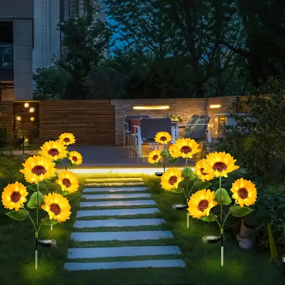 1 قطعة 1/3 رؤساء عباد الشمس أضواء LED الشمسية ، جو أبيض دافئ إضاءة ديكورية خارجية للحديقة والفناء والحديقة والساحة