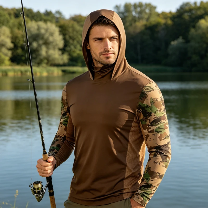 2026 Fishing Shirts Long Sleeve Hoodie UPF 50+ T-shirt Tops Sun Protection Jersey Men's Face Mask Fishing Clothes XS-3XL