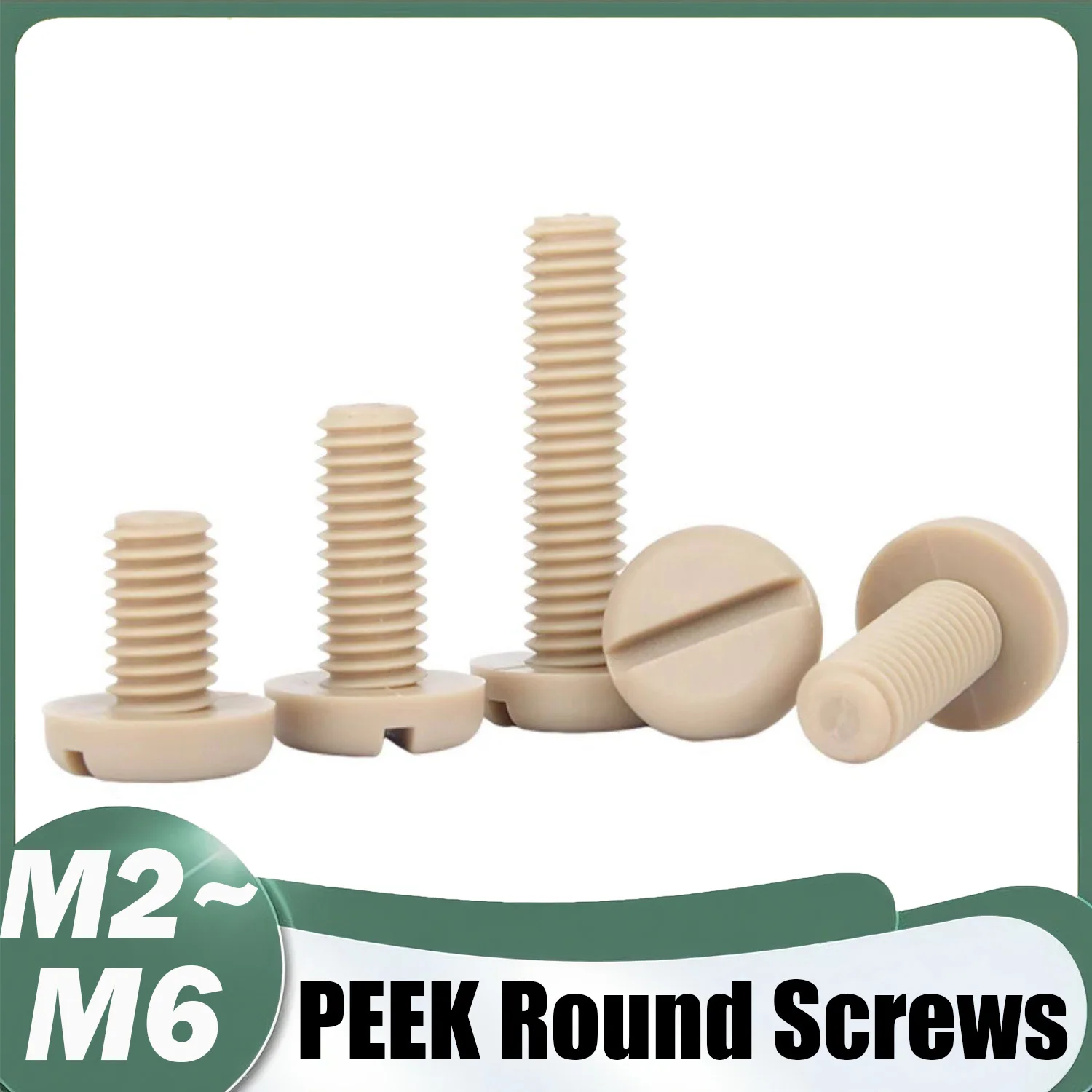PEEK Slotted Round Head Screws M2.5 M3 M4 M5 M6 High-temperature Resistant Acid Alkali Insulated Plastic Pan Head Screw Bolt