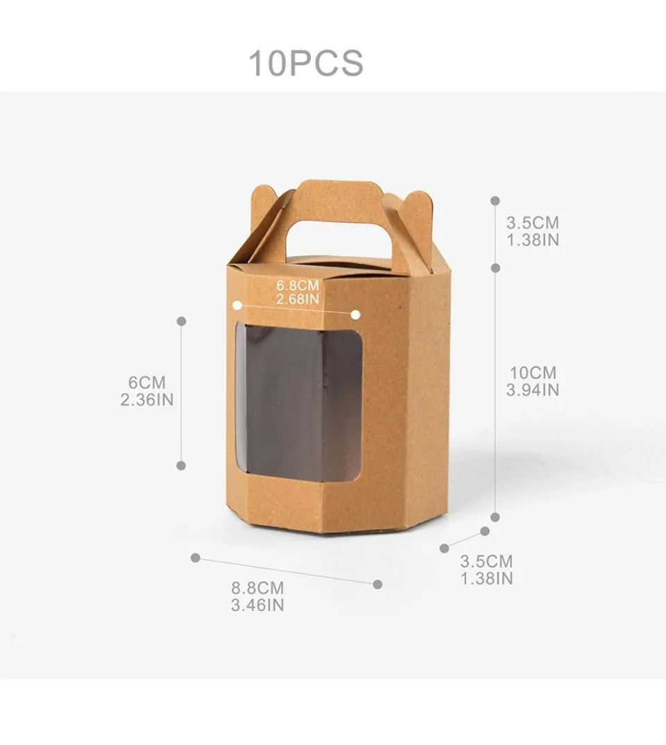 10/30/50 Stück Papier-Geschenkbox mit durchsichtigem Fenster, achteckige Kraft-Verpackungsbox mit Griff, Verpackungsbox für Geburtstagsparty-Festivals – Detail 6