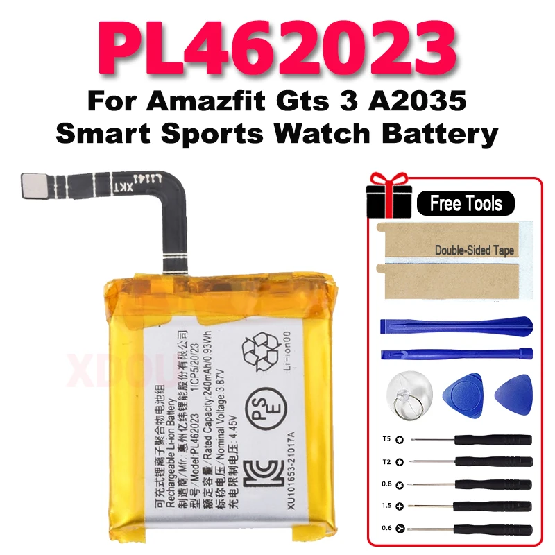 

Высокое качество 240 мАч PL 462023 Аккумулятор для Amazfit Gts 3 A2035, умные спортивные часы, батарея + бесплатные инструменты