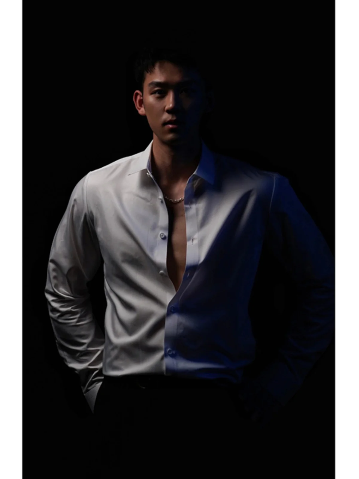 

Pure White y Tailored irt Long Sve Men's Spring Faion Brand Inner Wear Suit irt arp Look Stand Fit Teenag...