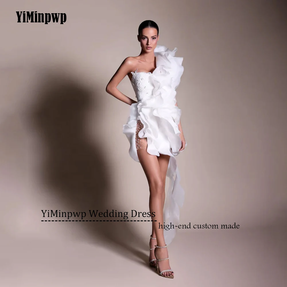 미니 페르시 스트레이트 웨딩 드레스 한 어깨 짧은 섹시한 신부 파티 가운 Applique 꽃 vestidos de novia 맞춤형