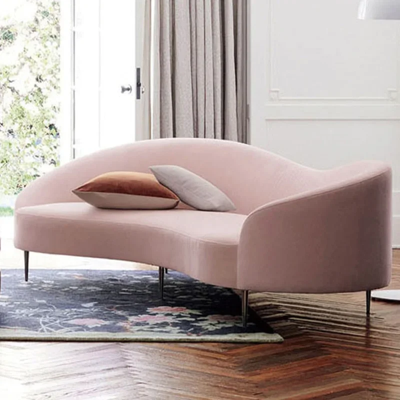 

Home Furniture Modern Curved Sofas Love Seat White Upholstery Fabric Velvet 3 Seater Living Room Sofas