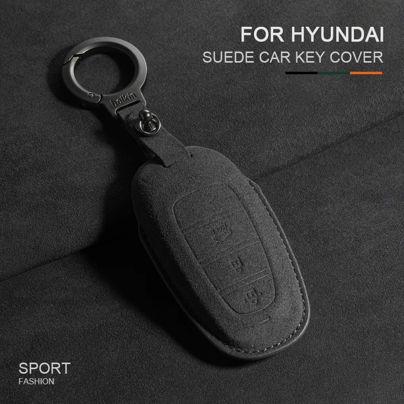 

Car Remote Key Case Cover Shell Fob For Hyundai Tucson Solaris Sonata Hybrid NEXO NX4 Santafe DN8 Suede Protector Bag Accessorie