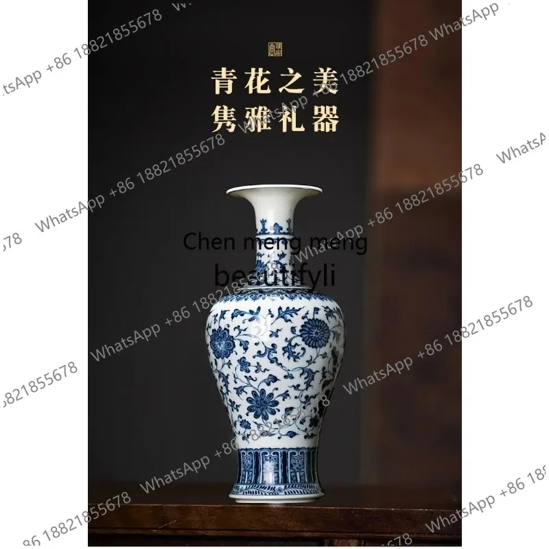 

Small ceramic vase Jingdezhen firewood kiln blue and white hand-painted pattern desktop tea accessories X