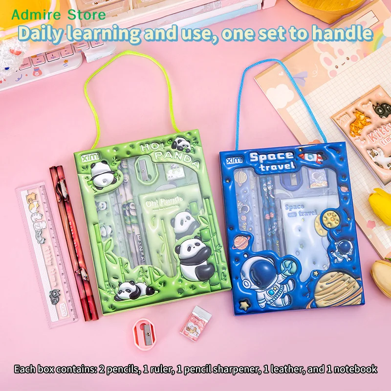 [G]6in1 Stationery Set 3D Cartoon Handheld Stationery Set Children's Learning Gift Box Learning Stationery Students