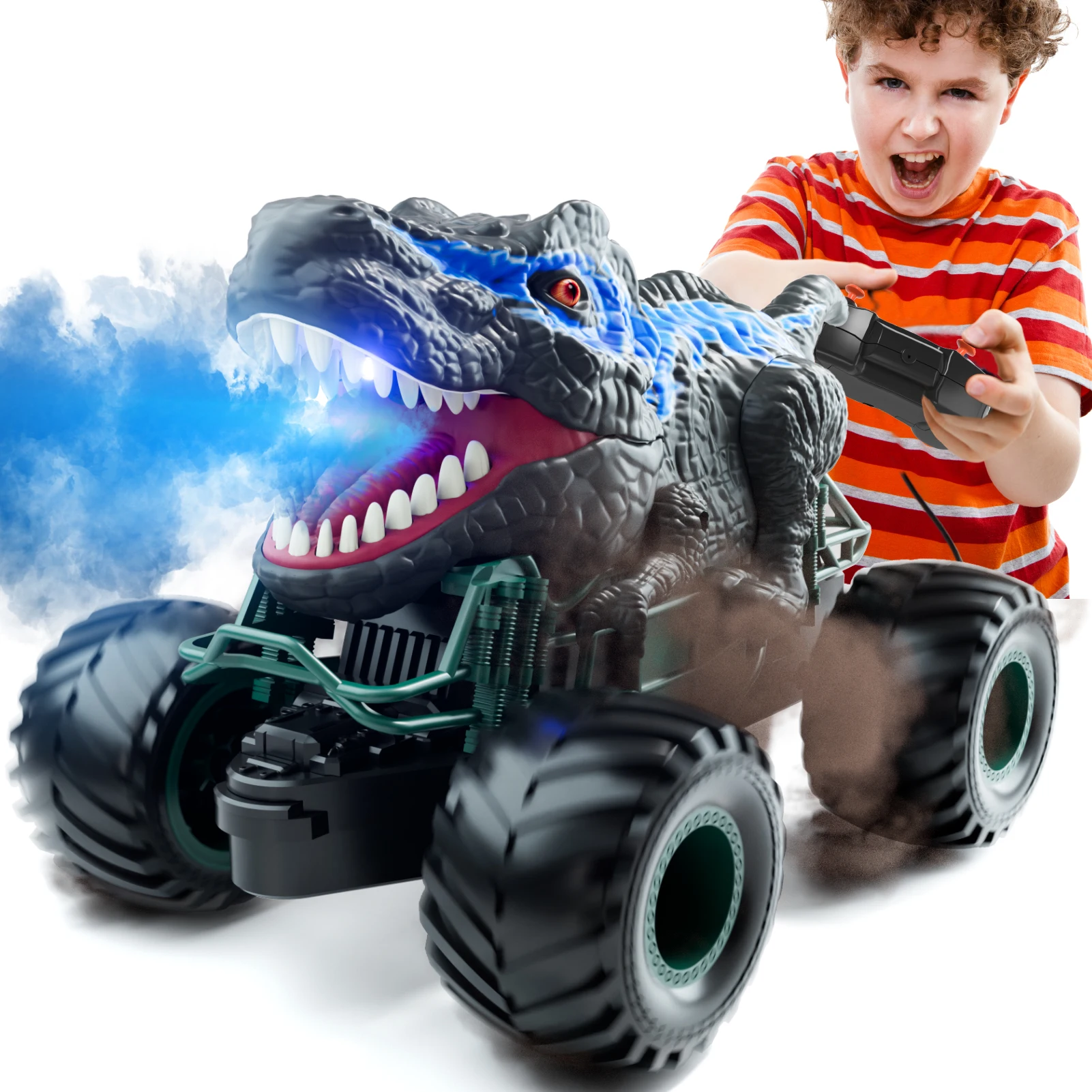 

2.4GHz Dinosaur Remote Control Car Toys for Kids Boys 4-7 5-7 8-12, RC Dinosaur Car Toys with Light, Sound, Spray, Indoor Outdoo