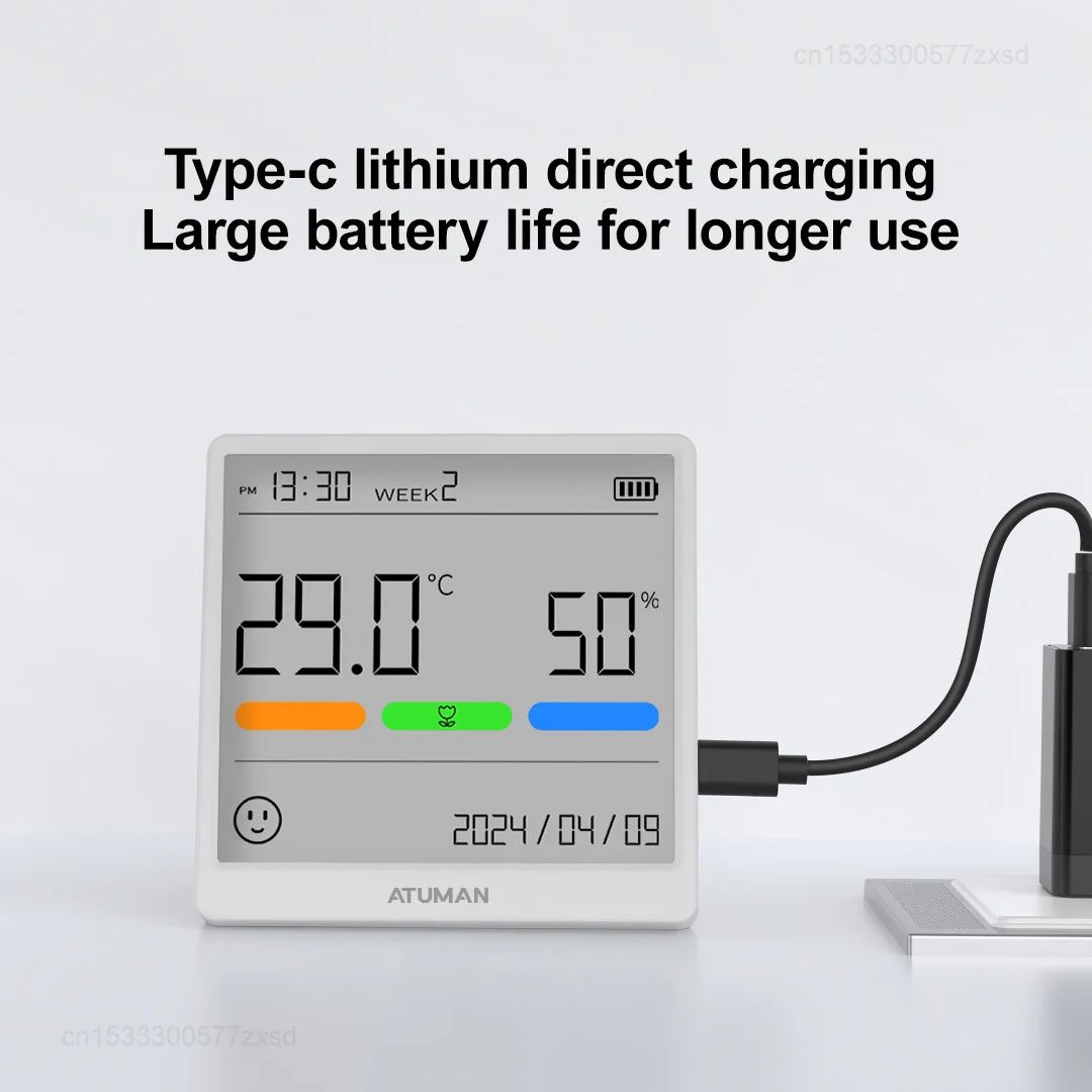 DUKA THSE Misuratore di umidità della temperatura Orologio da interno Sensore di stazioni meteorologiche digitali ad alta precisione per la casa Tipo-C ricaricabile