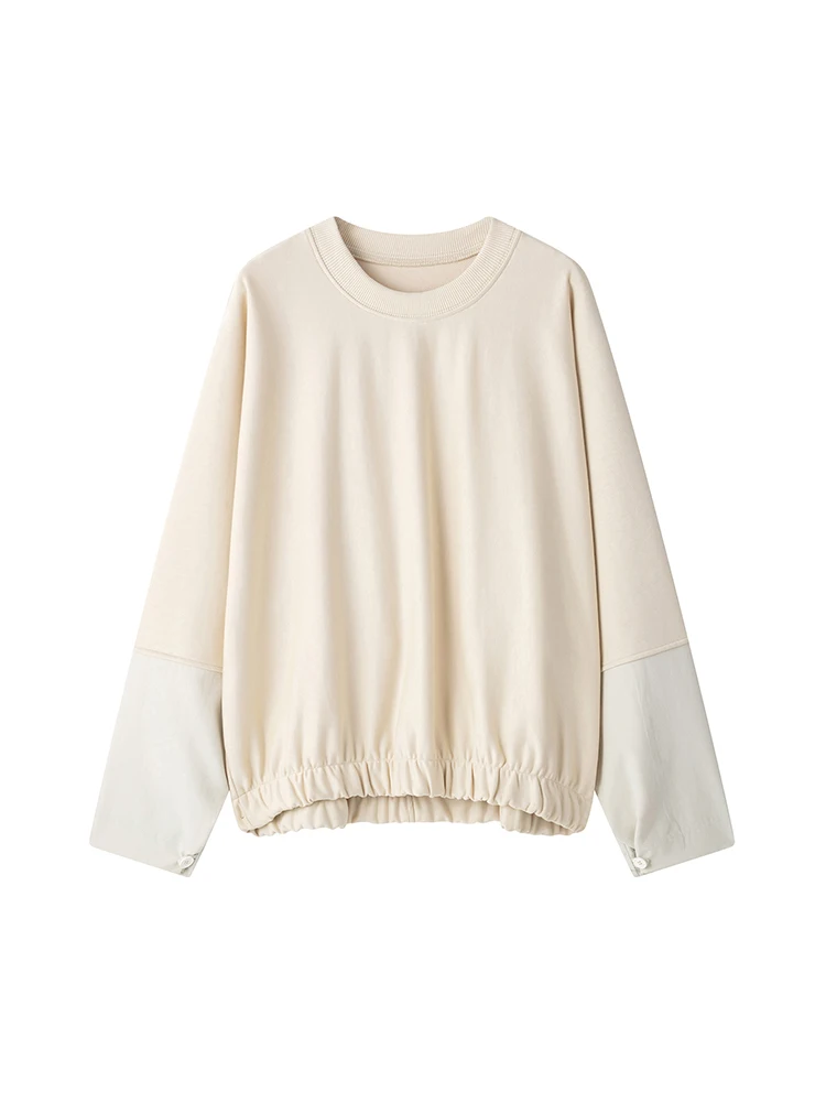 

KUCLUT Women Fashion Beige Patchwork Pullover Sweatshirts Vintage O-Neck Long Sleeves Female Chic Lady Tops