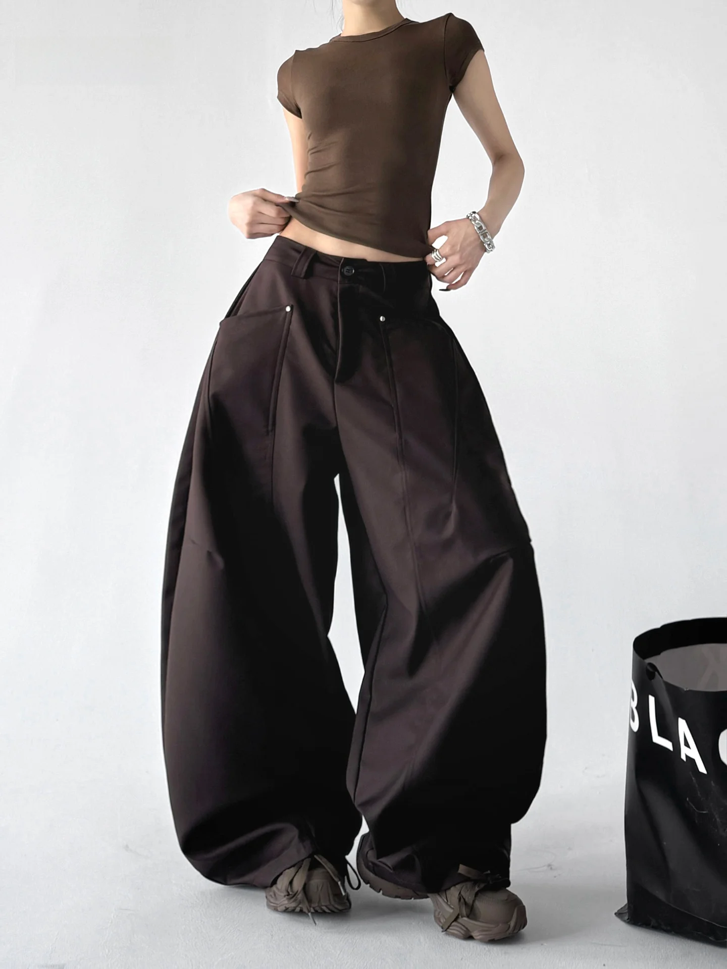 

Женские брюки с высокой талией и широкими штанинами, свободные повседневные брюки, универсальные, стройнящие, весна 2026, новинка