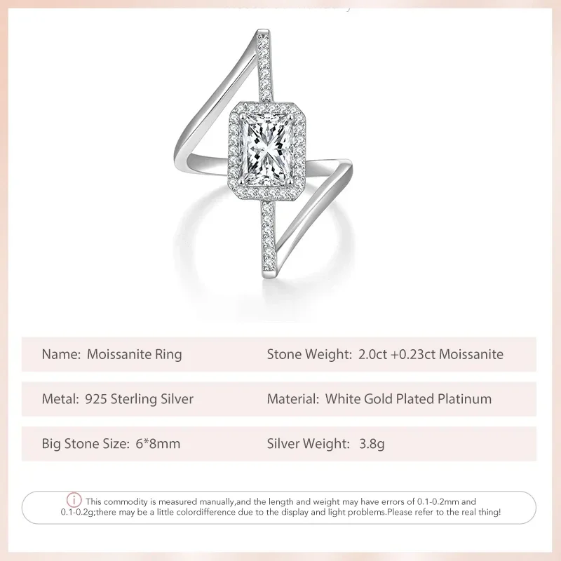 Follow Cloud Total 2.23ct 6*8mm Moissanite Diamond Engagement Wedding Ring 925 Sterling Silver Rings for Women Fine Jewelry Gift