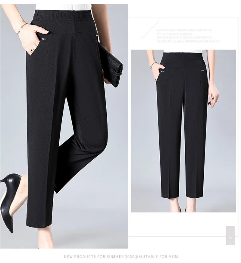Middle Aged Women's Pants 2026 New Summer Thin High Waiste Elastic Loose Straight Pants Female Casual Trousers 5XL 6XL 7XL 8XL