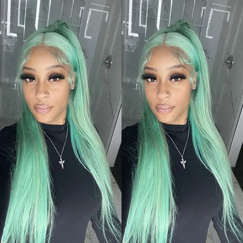 

Bombshell Green Straight Synthetic Lace Front Wigs Glueless Best Quality Heat Resistant Fiber Hair Natural hairline For Women