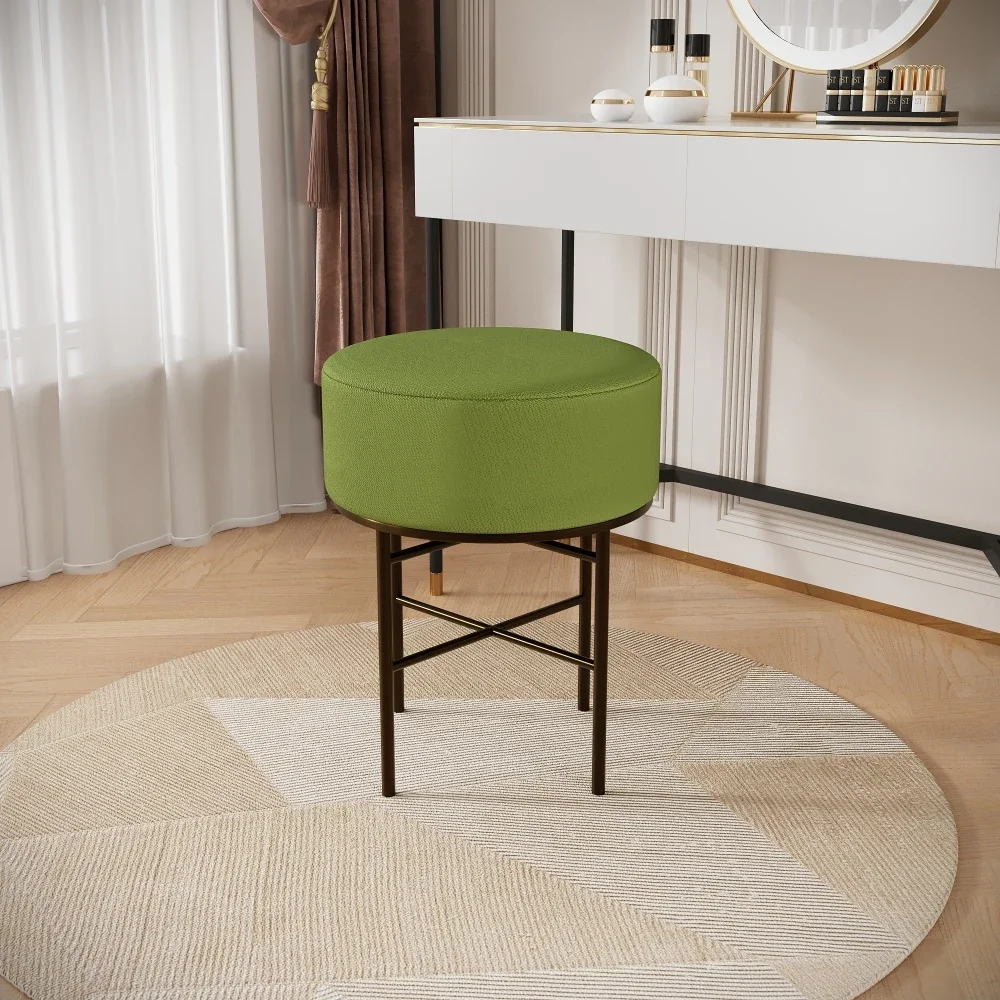 2 Round Cushioned Dressing Table Stools, Linen Cushioned Dressing Table Stools for Dressing Rooms, Modern Soft Stools