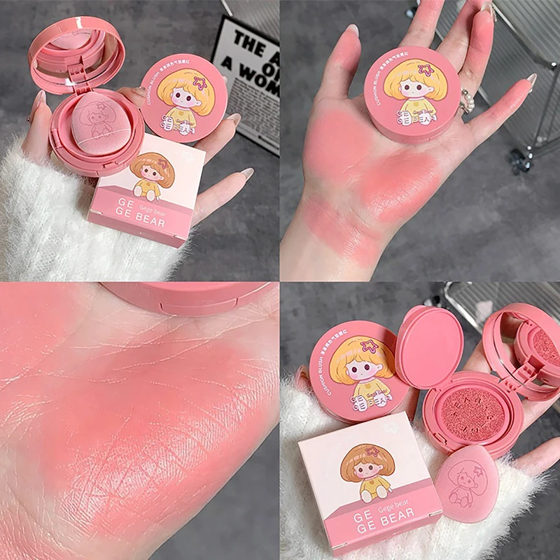 Girls Air Cushion Blush Cream Strawberry Face Blusher Natural Matte Cheek Tint Rouge Contour Mousse Blush With Sponge Puff