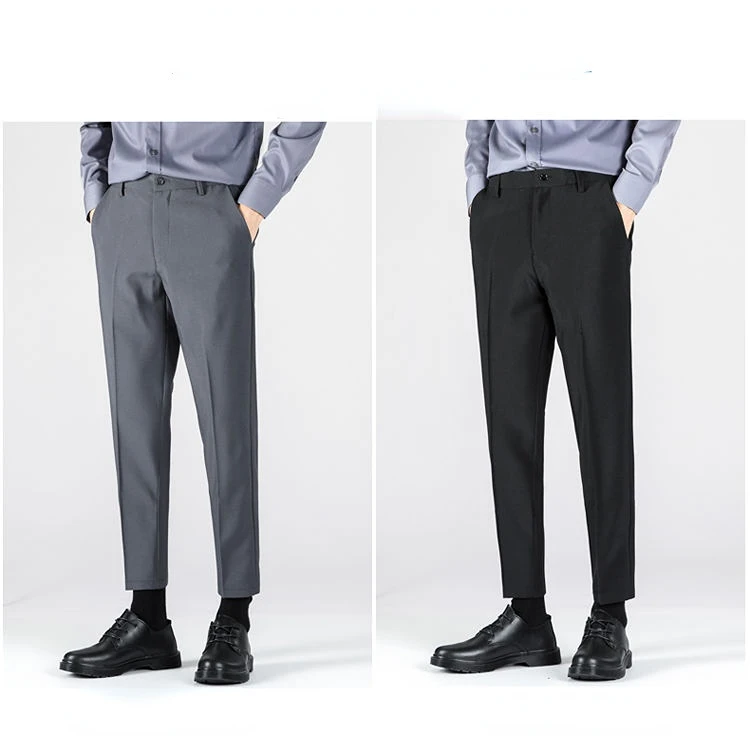 

New Summer Men Straight Drape Trousers Slim Fit The Trend Fashion Male Ankle Length Solid Fashion Casual Suit Pants Homme H227