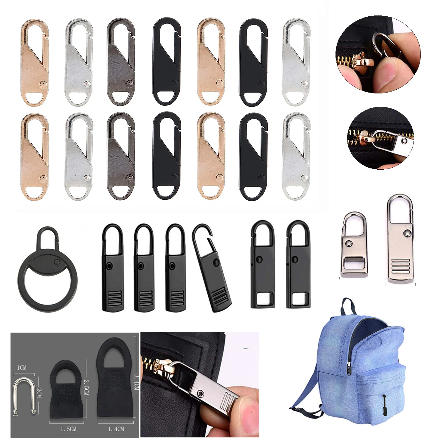 5Pcs Metal Zipper Slider Puller Instant Zipper Repair Kit Replacement For Broken Buckle Travel Bag Zipper Head DIY Sewing Crafts