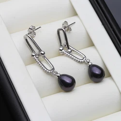Genuine Freshwater Pearl Earrings 925 Woman,Dangle Sterling Silver Black Pearl Earrings Wife Mother Gift White Pink
