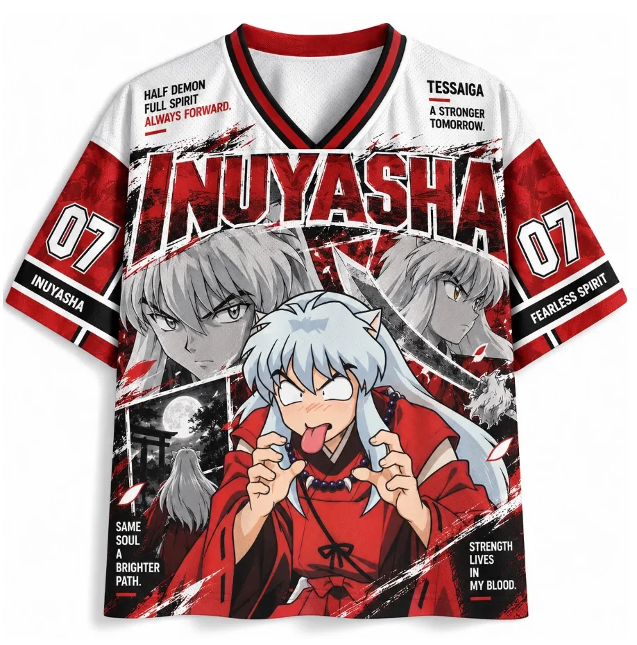 The Quirky and Tongue Teasing Inuyasha Is Paired with A Multi Grid Manga Storyboard Printed Breathable Mesh Anime Jersey.