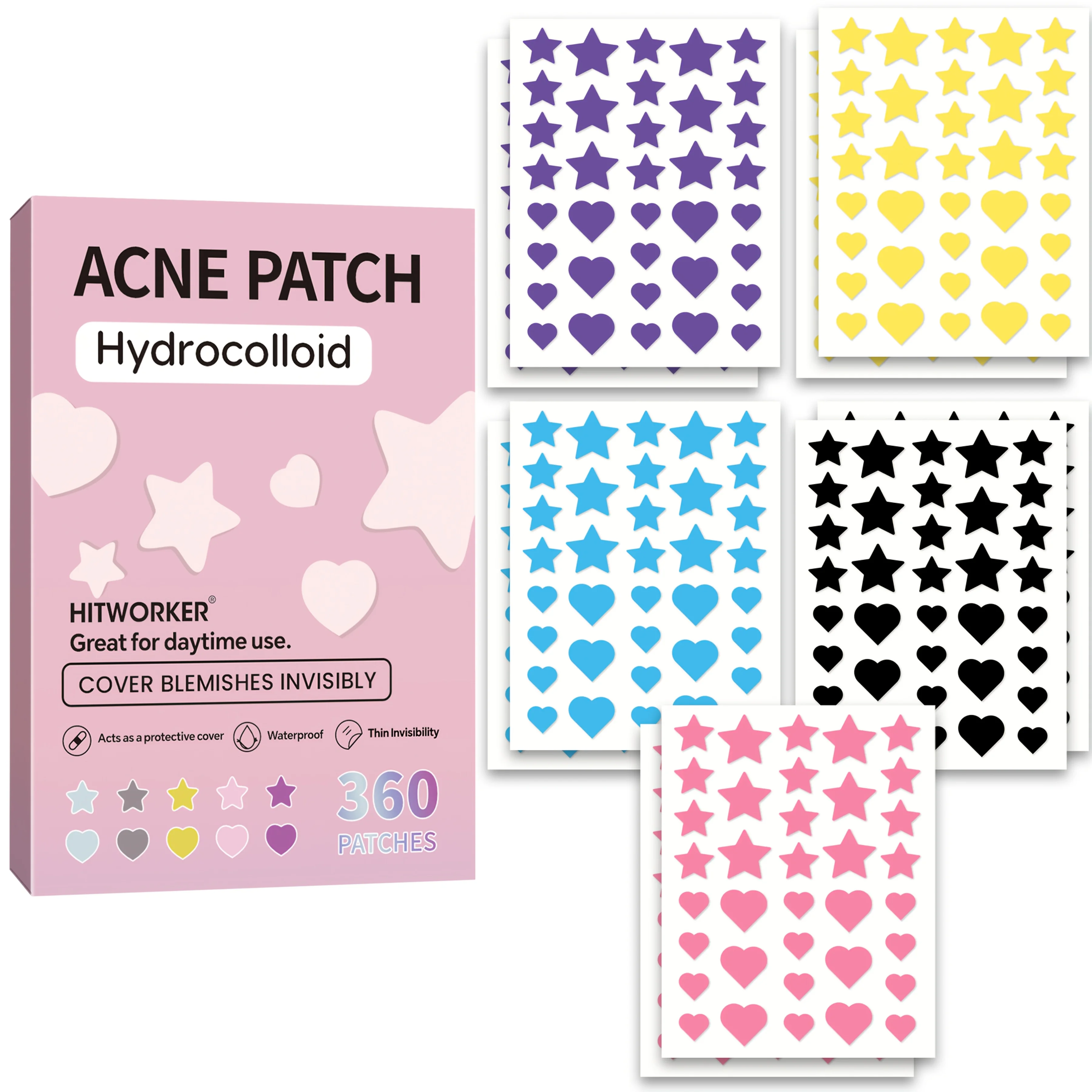 

360 cute star-shaped acne patches in 5 colors Invisible acne patches Invisible acne care Facial skin care Beauty tools