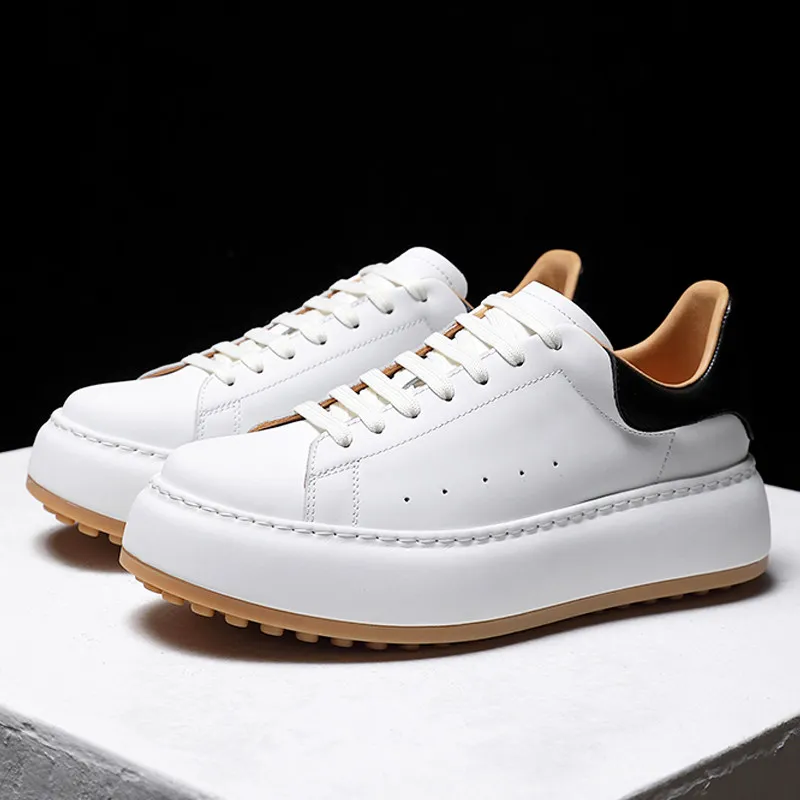 Men Casual Skate Shoes Invisible Height-Boosting Sneakers Genuine Leather Thick-Sole Comfortable Outdoor Hiking Sports Shoes