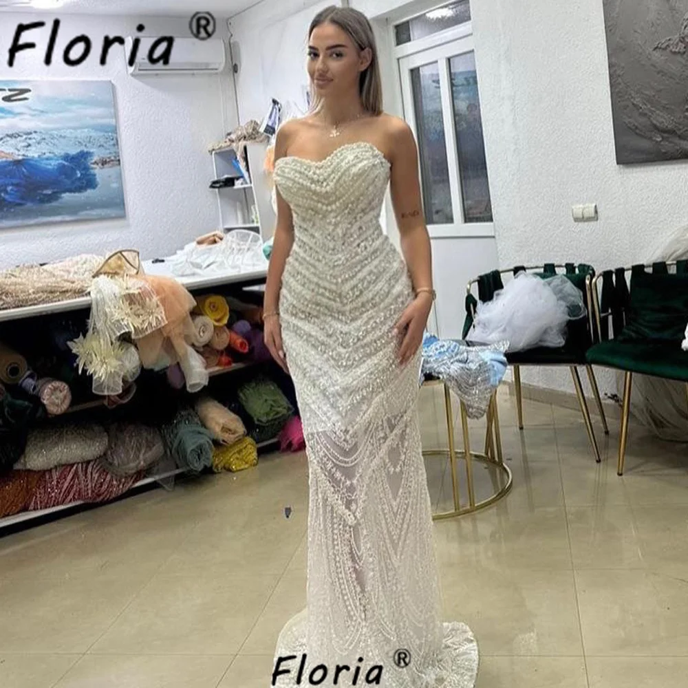 Luxury Ivory Pearls Wedding Dress 2025 Beaded Crystals Mermaid Bride Party Gowns Prom Customized African Woman Vestidos de Gala