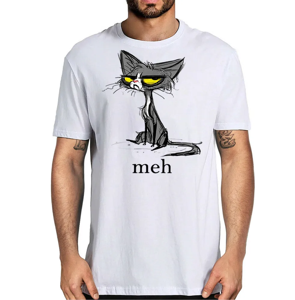 Funny Meh Cat Gift for Cat Lovers T-Shirt, Cat Funny Shirt, Kitten Love T-shirt  Tees Cotton Luxury brand vintage oversized