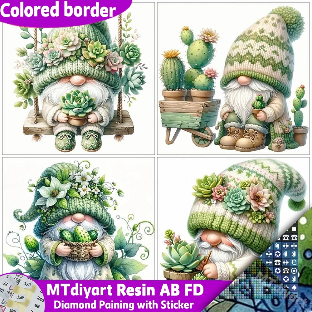 Symbol Stickers Printed Canvas Border AB FD Resin Diamond Painting Succulent Cactus Gnome DIY Mosaic Wall Art Craft Kit