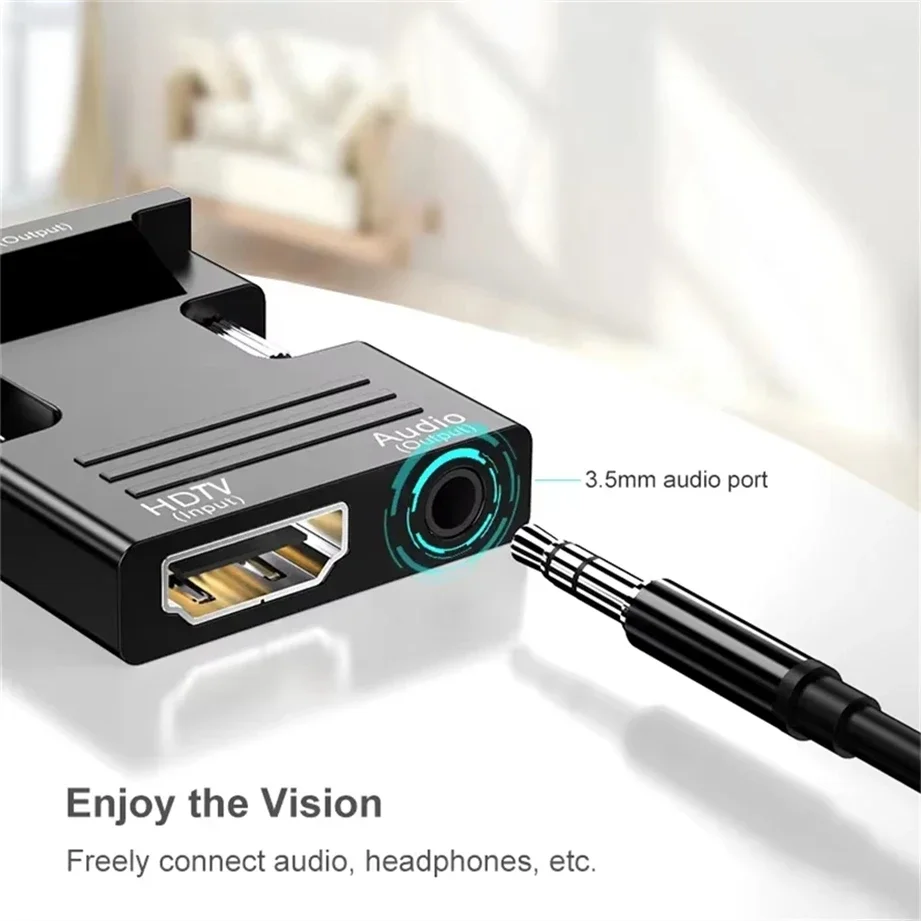 

HDMI-compatible Female to VGA Male Converter 3.5mm Audio Cable Adapter 1080P FHD Video Output for PC Laptop TV Monitor Projector