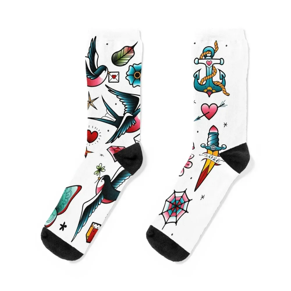 

Traditional tattoo, old school tattoo Socks bright garter kawaii colored Socks Man Women's