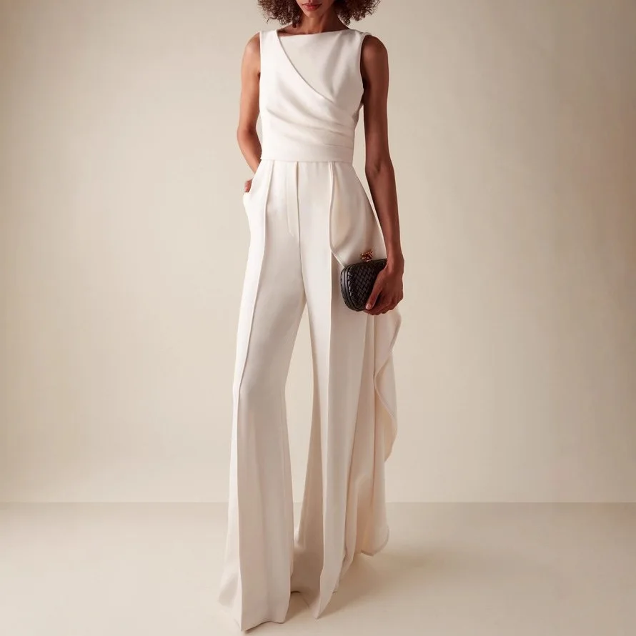 

2026 Spring/Summer New White Sleeveless Waist-Cinching Wide-Leg Ball Gown Women's Jumpsuit