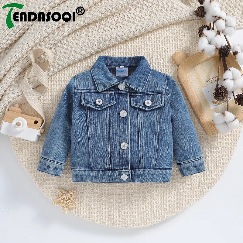 0-18M Toddler Infant Children Fashion Clothes Spring Autumn Baby Denim Jacket Casual Back Letter Embroidery Outerwear Kids Coat