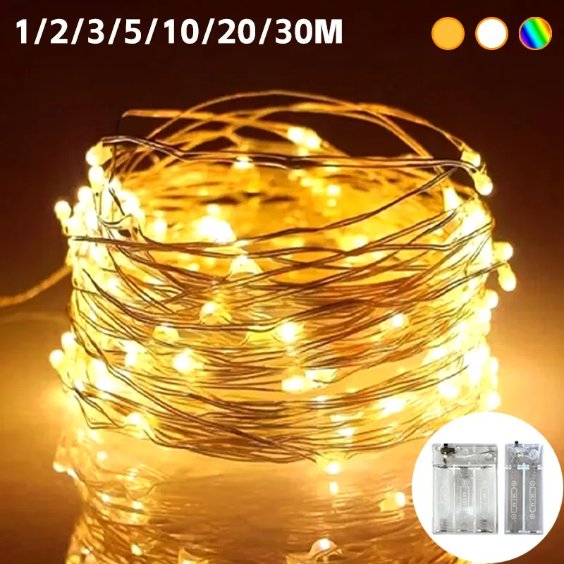 LED fairy lights, battery-powered twinkling copper wire string lights, Christmas wedding party table decorations