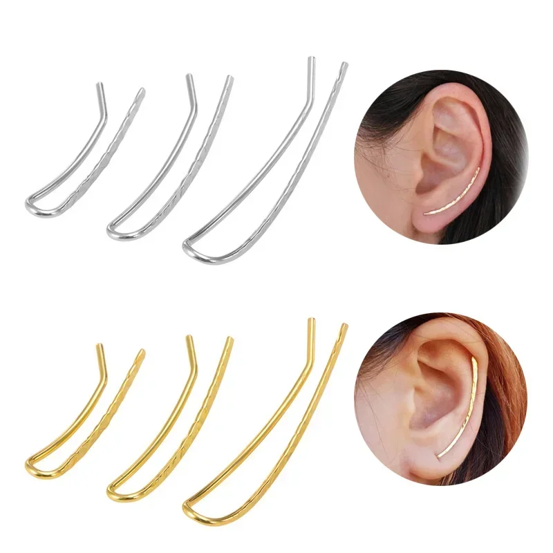 2pcs U Shaped Clip Earring for Women Ear Cuff Piercing Gold Silver Color Stainless Steel Handmade Hammered Climber Charm Jewelry