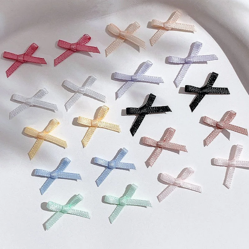 

Colorful Bow Tie French Organza Bowknot Fabric Love Heart Grid Mesh Ribbon Nail Art Decorations Charms Manicure Tip Accessories